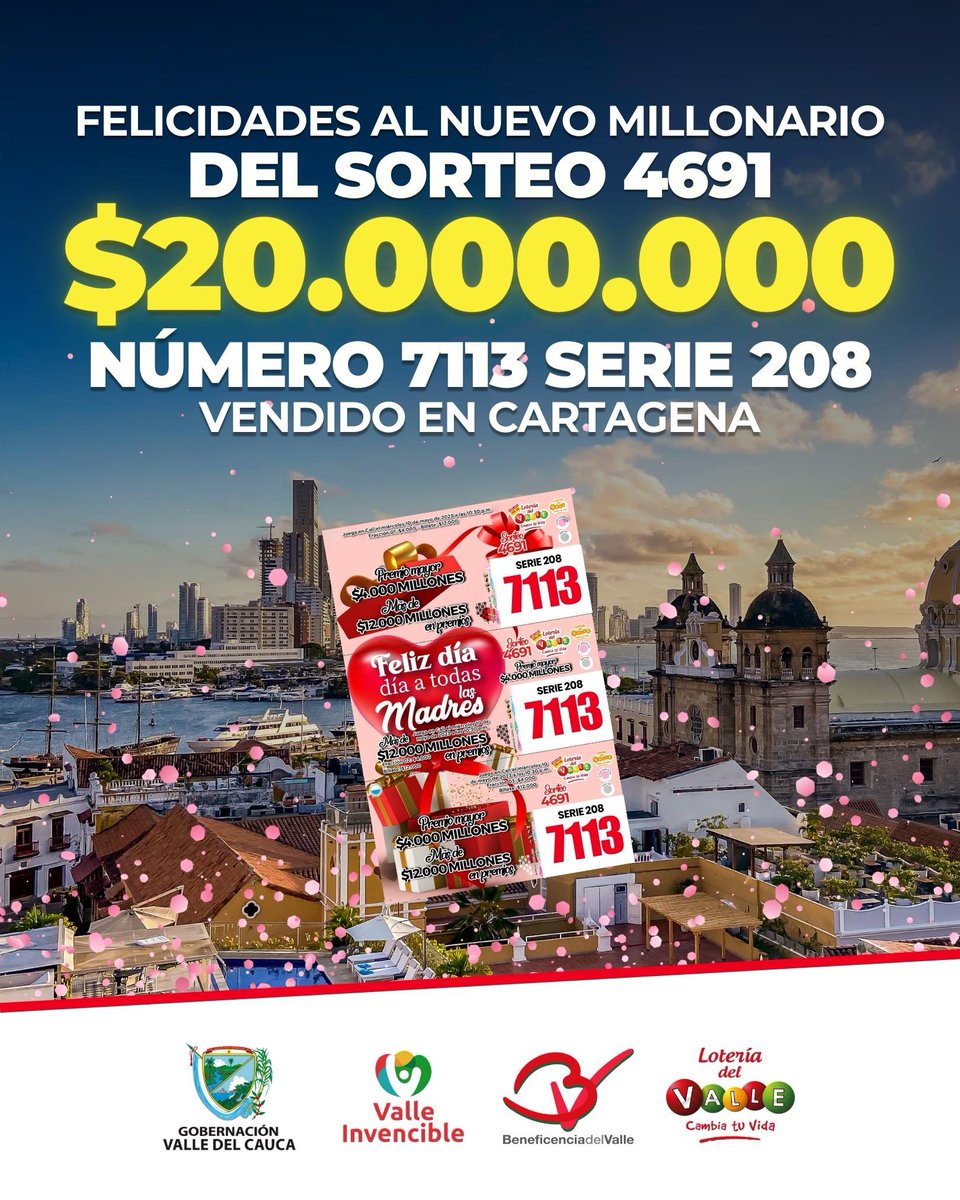 loteriadelvalle's tweet photo. ¡Las madres de la costa están de fiesta con los premios del sorteo 4691 del #DíaDeLaMadre de la #LoteríadelValle! 🎉🌴 #Cartagena y #SantaMarta fueron las ciudades afortunadas donde la suerte decidió hacer de las suyas y cambiar vidas. ¡Felicitamos a los nuevos millonarios! 💰💃 https://t.co/NivJYYzAdk
