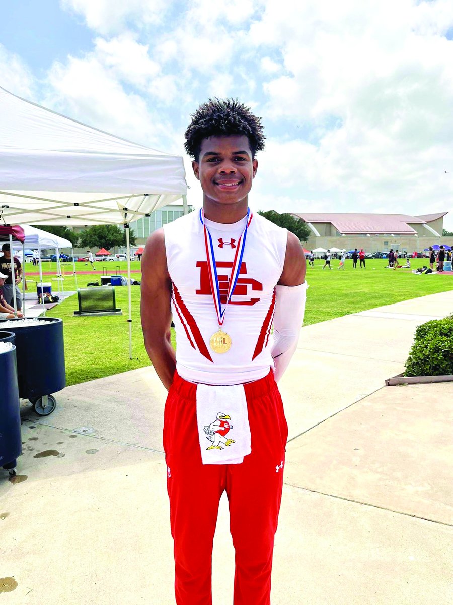 It's official...
El Campo has a state champion!!
Ricebird junior Oliver Miles won the triple jump at state today, earning the 4A championship.
El Campo Ladybird Madison Holmes will compete later today in the 200-meter dash.
Look for more in a future edition of the paper.