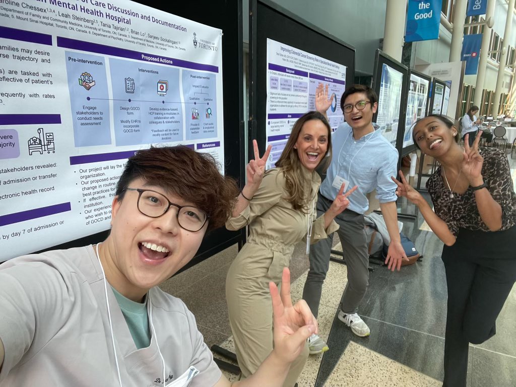 TaniaTajirian's tweet photo. So proud of our physical health QI dream team @CAMHnews presenting at DFCM’s annual conference @UofTFamilyMed on both our colon cancer screening initiative and goals of care discussion and documentation @lobri888 @pchangmd Dr Cristina DeLasa and Elnathan Mesfin. https://t.co/quDLPuRXxt