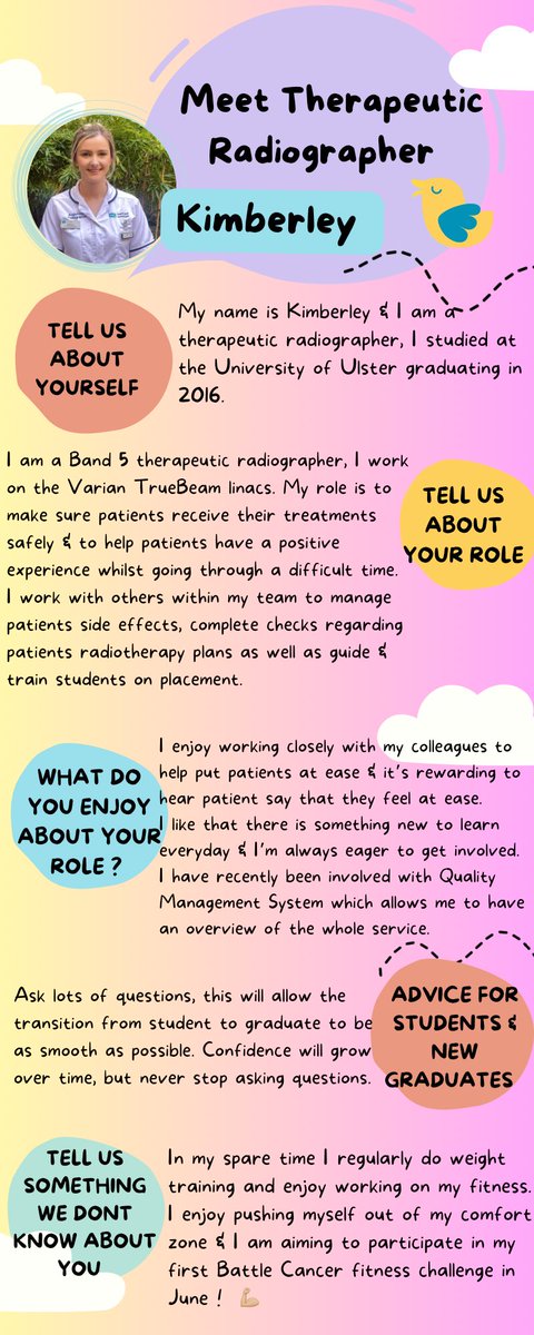Find out more about being a band 5 Therapeutic Radiographer. Meet Kimberley 

🌟 ☢️ 

#teambehindthebeams 
#therapeuticradiographer