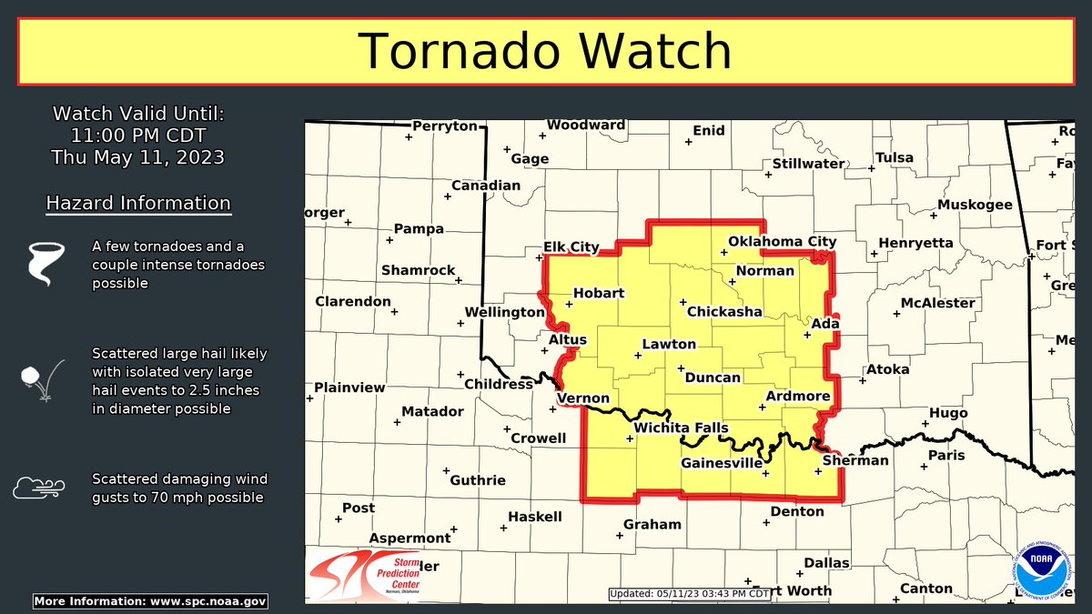 NWS Storm Prediction Center on Twitter "A Tornado Watch is in effect until 11 PM CDT for