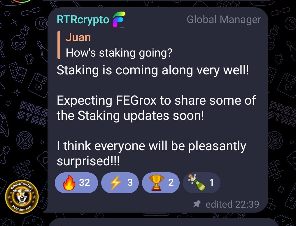 RTRcrypto's tweet photo. #FEGtoken staking is going to be next level!
Get ready!
#BTC #ETH #DeFi #Crypto #Web3 #BlockFi #Blockchain #10000X https://t.co/3KhxEDvIOg