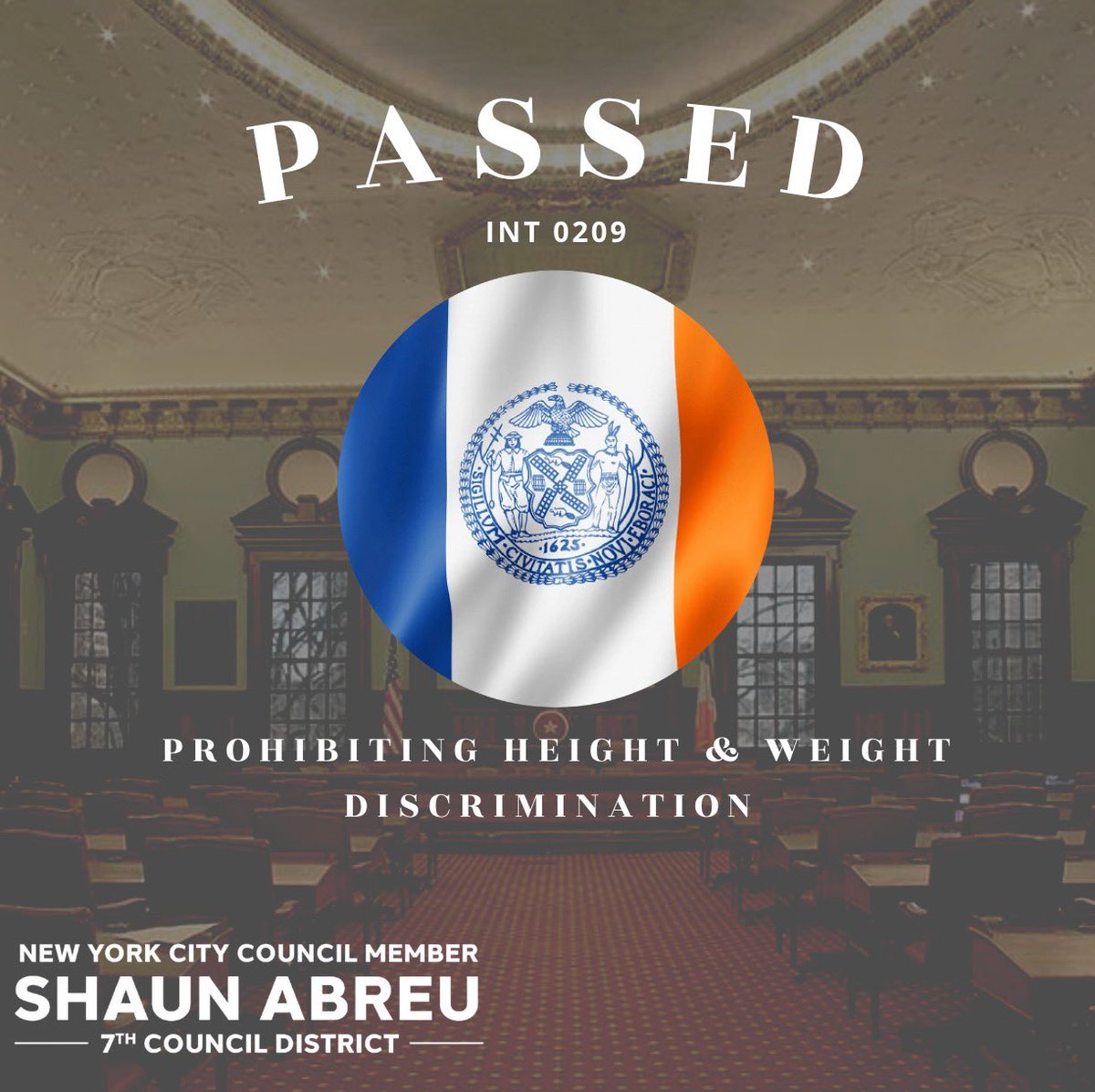 New York City is now the largest municipality in the country — and the world — to ban size discrimination! 

Thank you <a href="/NAAFAofficial/">NAAFA</a>, <a href="/RWDSU/">RWDSU</a>, <a href="/RetailAction/">Retail Action Project</a>, <a href="/CMNantashaW/">Nantasha Williams</a>, and all the advocates for getting this monumental civil rights legislation across the finish line.