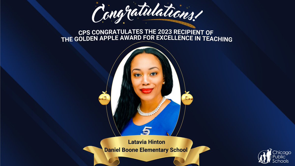 ChiPubSchools's tweet image. Another award goes to @ChiPubSchools! We congratulate Latavia Hinton, 8th Grade Math &amp;amp; Social Studies teacher at @BooneCPS, for receiving the prestigious Golden Apple Award for Excellence in Teaching 2023. Congratulations! 👏 @Teach_Golden
