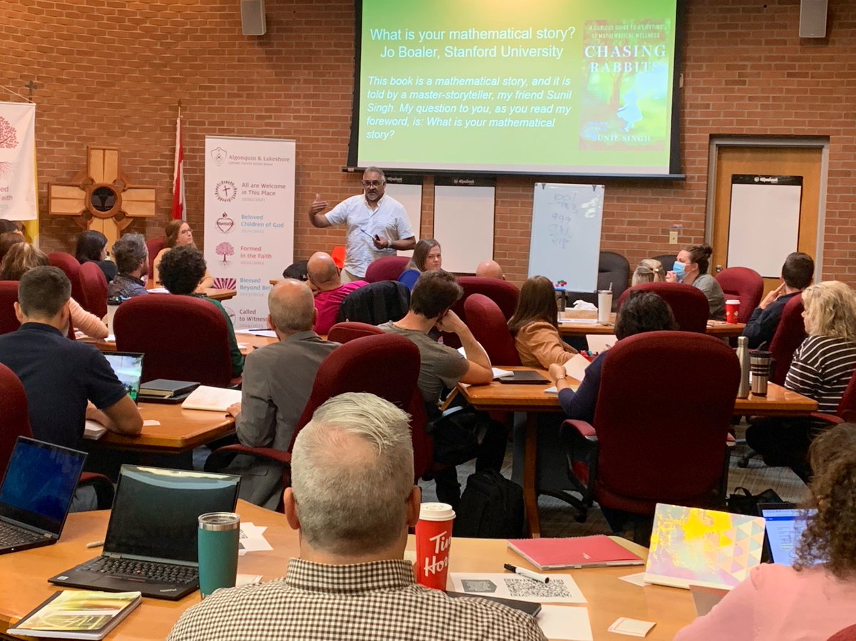 MrsPoole_alcdsb's tweet photo. “Maybe if we change the seasoning, we change our way of looking at math” - a terrific session with @Mathgarden at @alcdsb exploring our mathematical story and igniting wonder in the romance of mathematics. Maybe dreaming about math tonight 😍#mtbos #mathisfun #joyfulmath https://t.co/Uc1qzYClVv