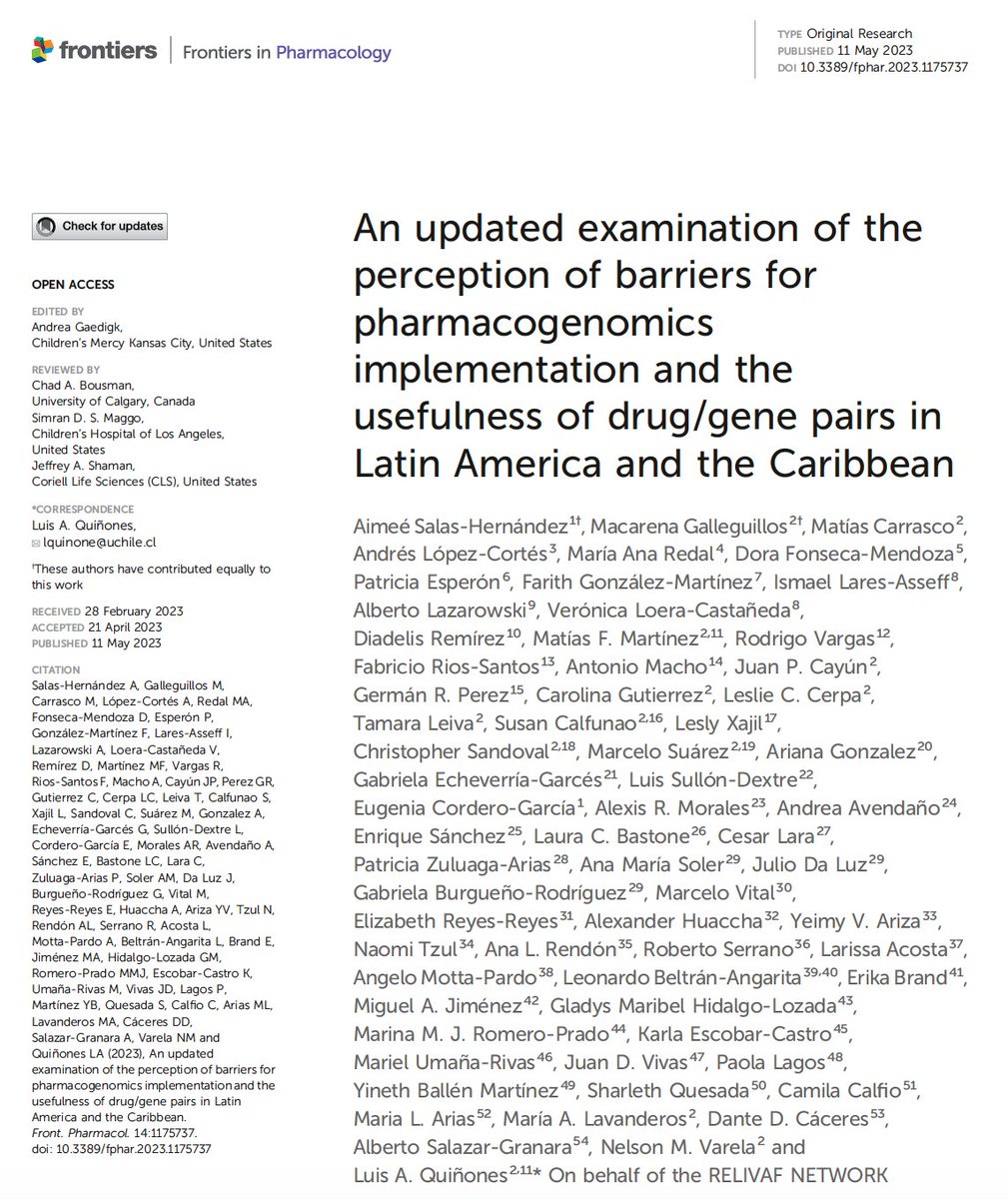 Andres_Lopez_C's tweet photo. 💊 Les comparto nuestro último artículo sobre las barreras para la implementación de la farmacogenómica en la práctica clínica en América Latina. Esfuerzo colaborativo de 65 👩‍🔬🧑‍🔬 de 17 países. 🇨🇷🇨🇱🇪🇨🇦🇷🇨🇴🇺🇾🇲🇽🇨🇺🇬🇹🇧🇷🇪🇸🇵🇪🇻🇪🇳🇮🇭🇳🇸🇻🇧🇿 #RELIVAF 

https://t.co/2kna1vEAUR https://t.co/shPtm0u29b