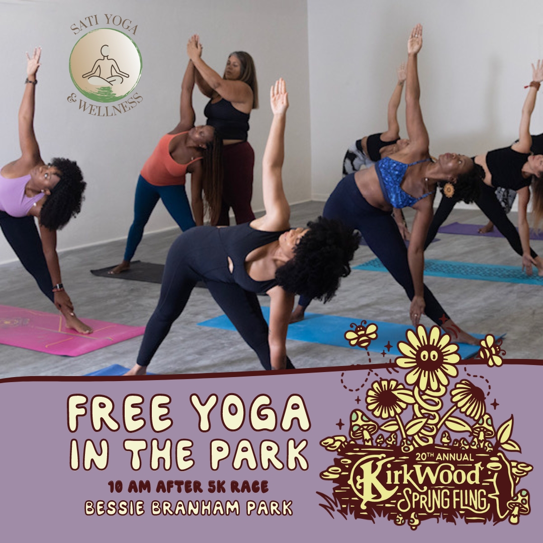 We've got the perfect way to do some post race stretching after our 5k Road Race, join Sati Yoga and Wellness for some FREE yoga in Bessie Branham Park at 10am.  
What to bring: yoga mat, water, sunscreen ☀️🧘🏿‍♀️☀️🧘🏽☀️🧘🏼‍♂️

Learn more: Kirkwoodfling.com