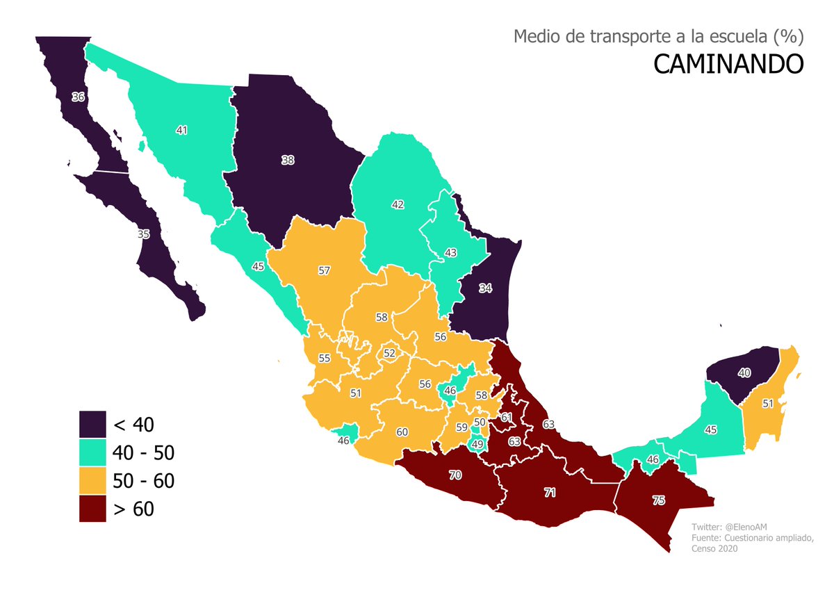 ElenoAM's tweet photo. Quizás en estos mapas no hay muchas sorpresas. El norte se mueve mucho en coche, el sur a pie, Guanajuato y Yucatán en bici y la CDMX en transporte público. https://t.co/ak7EP9pYd2