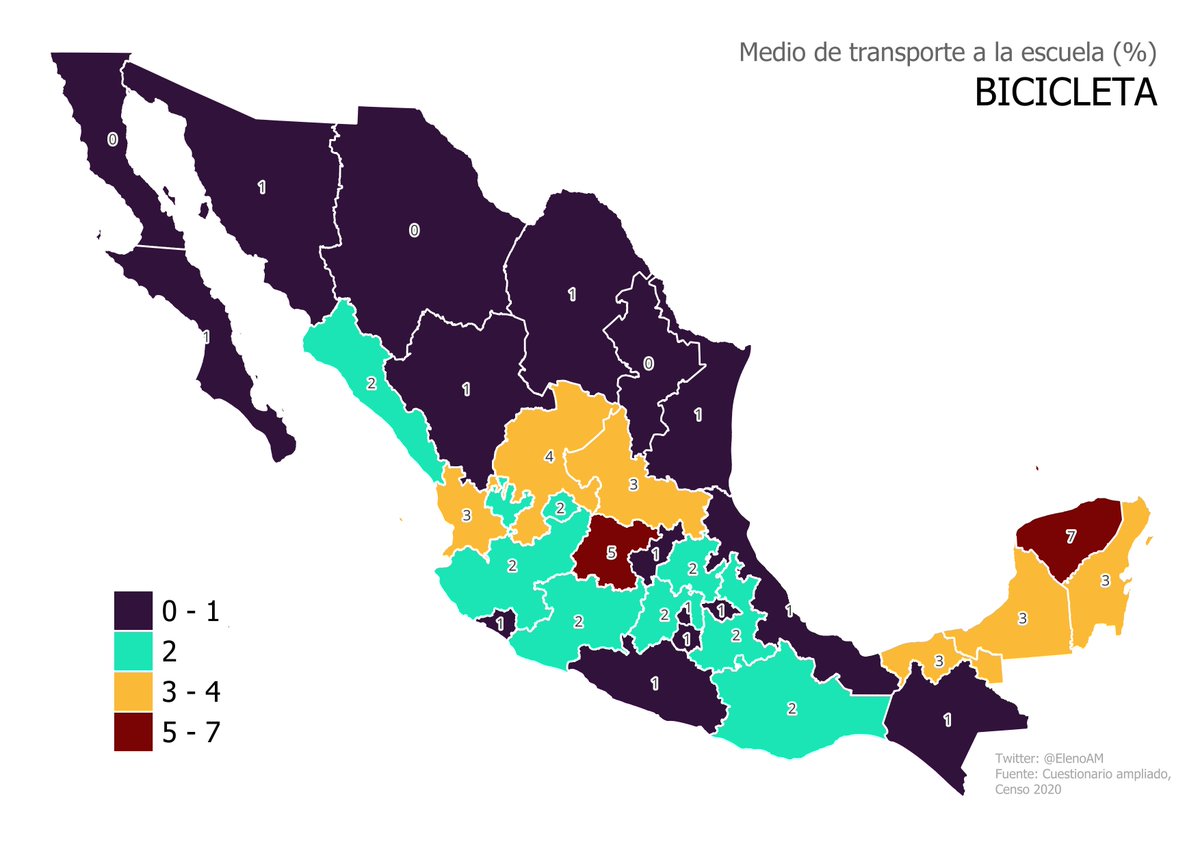 ElenoAM's tweet photo. Quizás en estos mapas no hay muchas sorpresas. El norte se mueve mucho en coche, el sur a pie, Guanajuato y Yucatán en bici y la CDMX en transporte público. https://t.co/ak7EP9pYd2