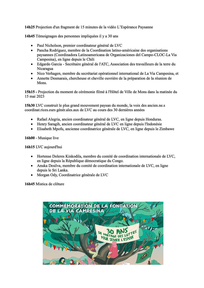 💢 La VIA CAMPESINA 30 Ans
📅 15 Mai 2023📍Online
🕑 14:00-17:00 (CEST/Bruxelles)
🔴 LIVE: us02web.zoom.us/webinar/regist…
➡️ FB Event: fB.me/e/2H7QB0aj0 
fB.me/e/2UdHVTpDr

#LVC30Years 
#1ConfLVC30Years #1ConfLVC #8ConfLVC #ViaCampesina #LaViaCampesina @via_campesina