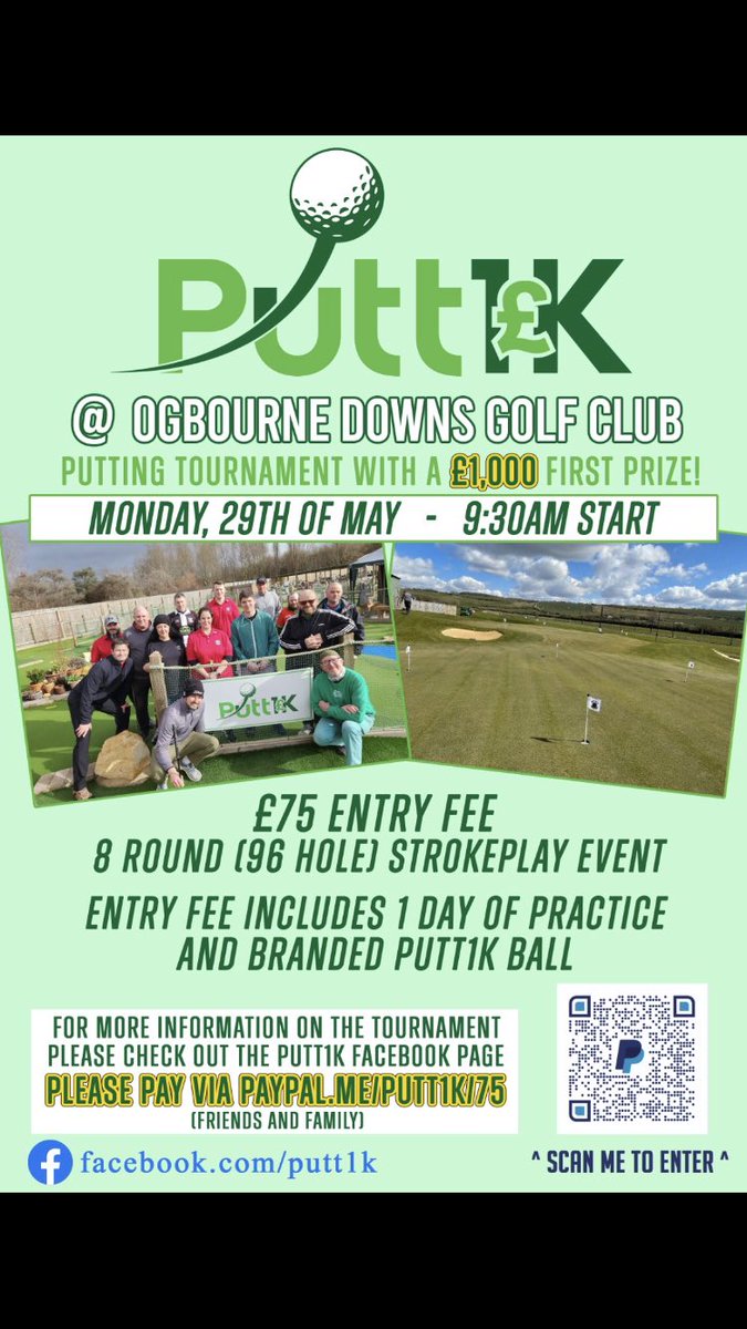 29th May your chance to win £1K for just putting!!! Enter now!