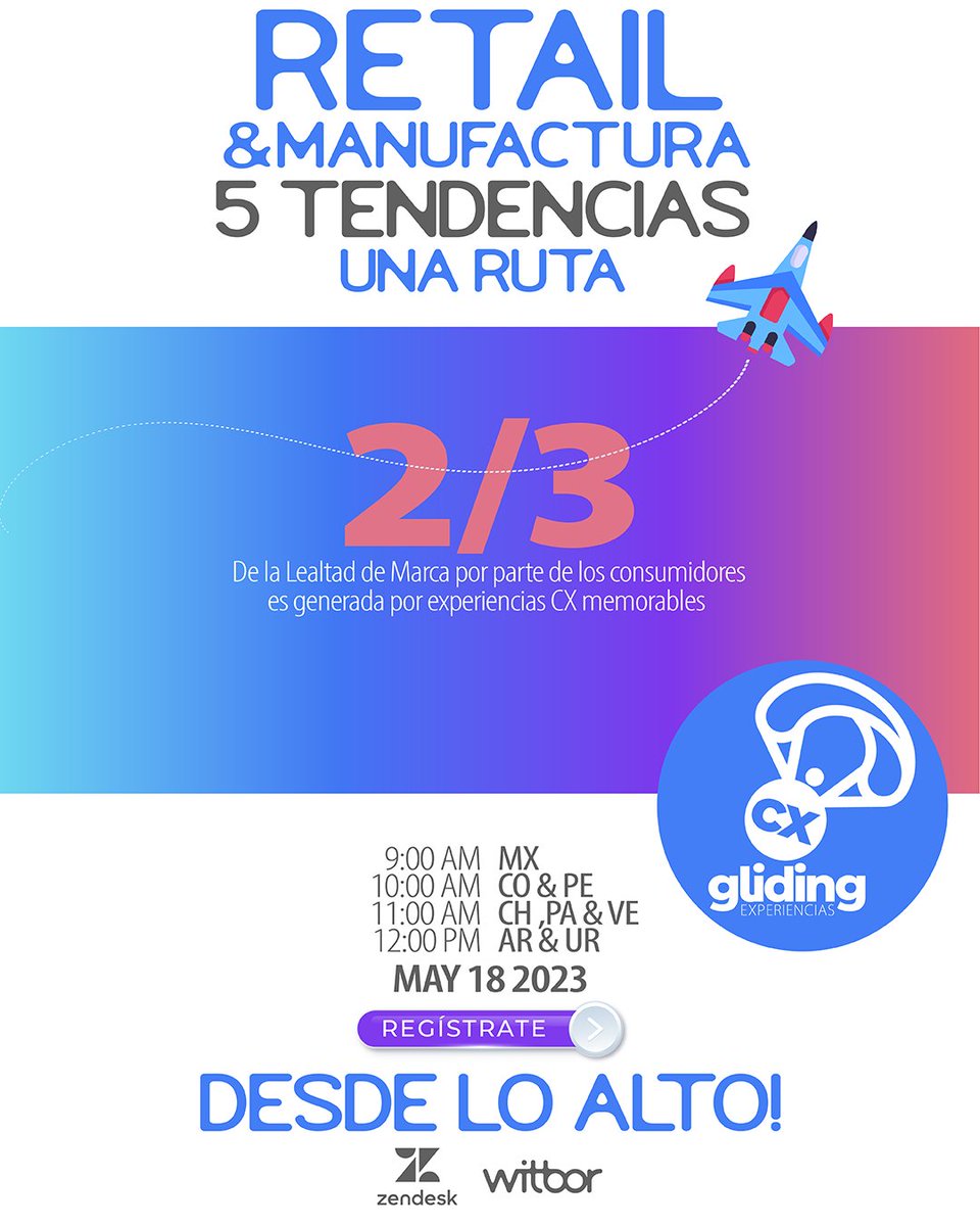 WitborOK's tweet image. Cuando se trata de conocer las tendencias del mercado e interpretar lo que nuestros clientes quieren de nosotros, la clave está en soñar y volar por lo alto.

Este Jueves 18 de Mayo te llevaremos a descubrir todo lo necesitas saber.

REGISTRATE GRATIS:
zurl.co/zl2u