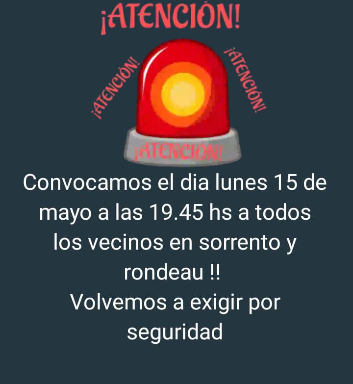 Buenas tardes. Convocada por vecinos autoconvocados de los Barrios Sarmiento y Alberdi. Agradecería puedan difundir en sus grupos de Wsp de amigos y vecinos de la zona. <a href="/CalleDeRosario/">CalleDRosario</a> <a href="/emergenciasAR/">red de emergencias</a> <a href="/templario15/">templario👀</a> <a href="/apurainfo/">apurainfo</a> <a href="/Cerebrus2018/">Cristian 🇦🇷</a>