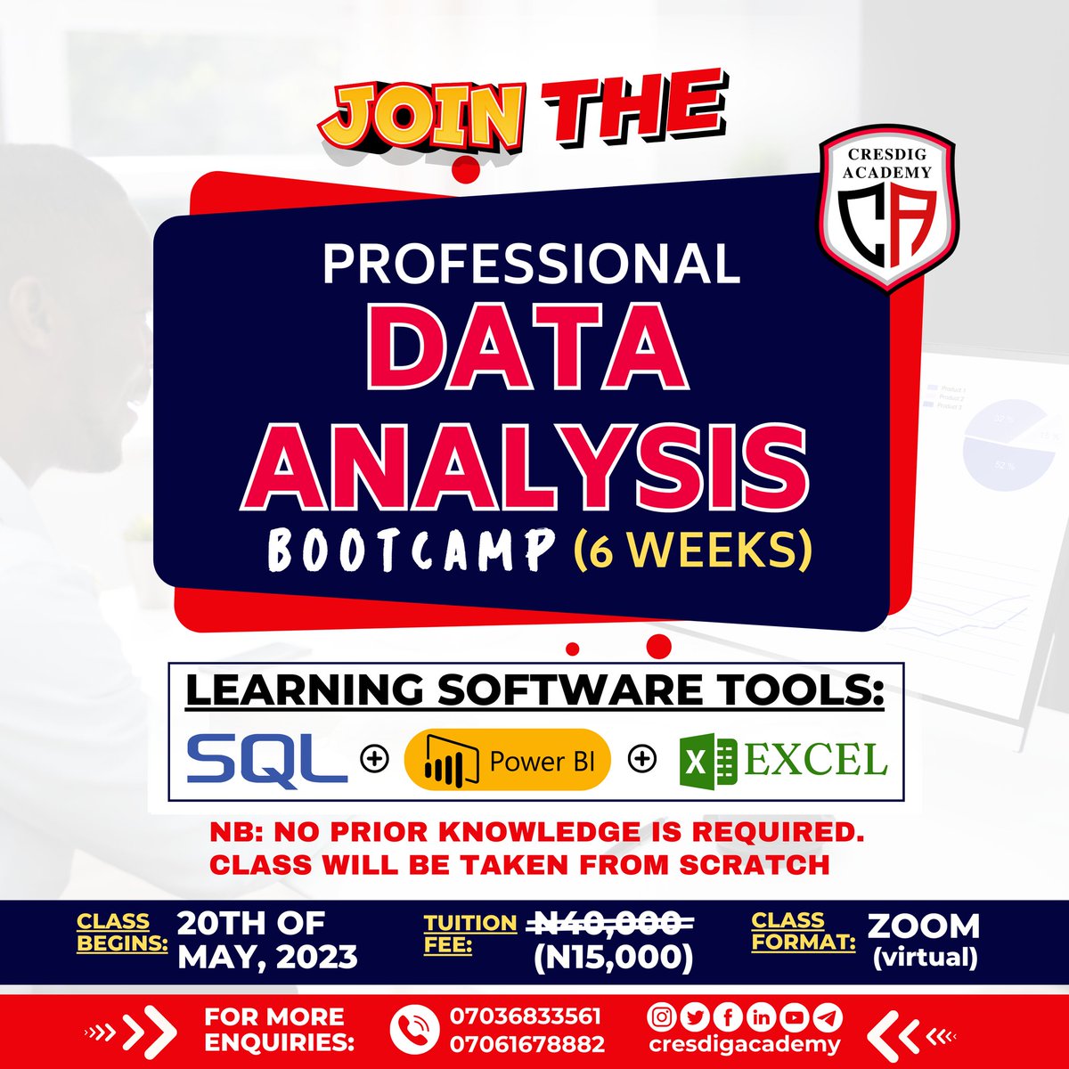 cresdig's tweet image. Truth be told. All time people waste on cybercrime, if invested on tech. They will make more money and have peace of mind.

Anyways, we're contributing to Youth development. We have a Bootcamp on Data Analysis. We made the fee 'very cheap' for y'all. Join wa.link/uaxv9h