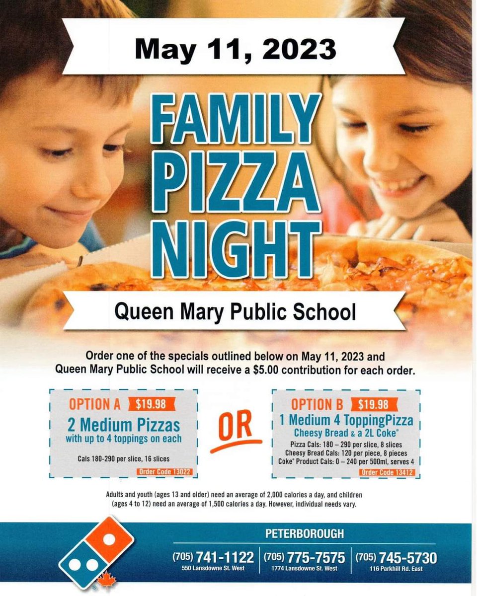 Get your pizza tonight with some proceeds to Queen Mary PS!!