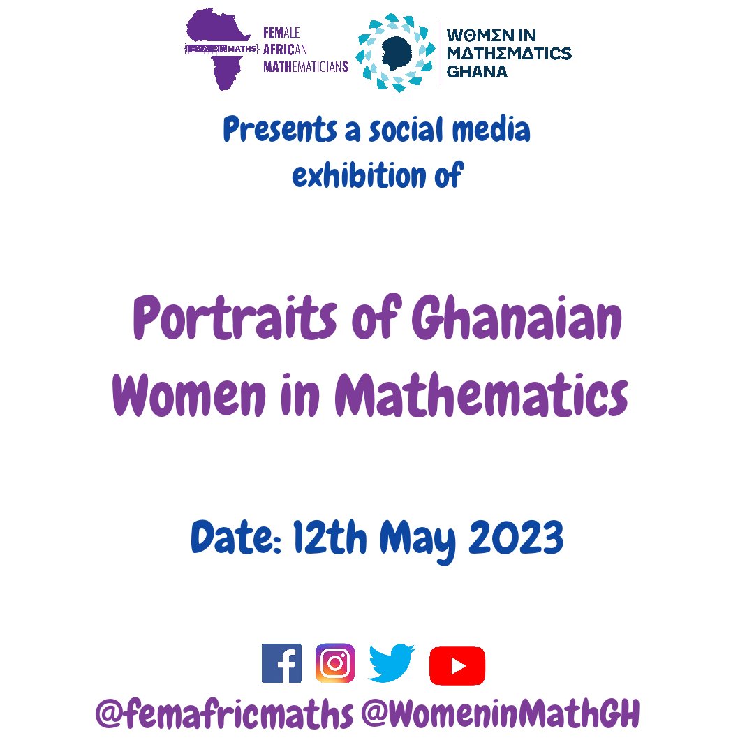 May 12th each year is celebrated as Women in Mathematics day in honour of Maryam Mirzakhani, the first woman to receive a Fields Medal in Mathematics. 

Femafricmaths in collaboration with <a href="/WomeninMathGH/">Women In Mathematics - Ghana</a> will be exhibiting the profiles of Ghanaian #Women inMaths

#femafricmaths