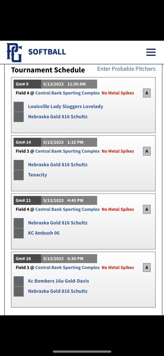 Excited for the PG 40 Elite Showcase! This is my schedule for the weekend. <a href="/autiej_2/">Autumn Hughes</a> @MCCMWSB <a href="/EState_Softball/">Emporia State Softball</a> <a href="/softball_gu/">Graceland University Softball 🥎</a> <a href="/GriffonSoftball/">Griffon Softball</a> <a href="/coachyegge/">Yegge</a> <a href="/CCRoughridersSB/">Crowder College Softball</a> <a href="/PSCBobcatSB/">Peru State Softball</a> <a href="/CoachClosner/">𝐭𝐨𝐧𝐢 𝐜𝐥𝐨𝐬𝐧𝐞𝐫</a> <a href="/NWBearcatSB/">Northwest Softball</a> <a href="/naomi_tellez/">naomi tellez</a>