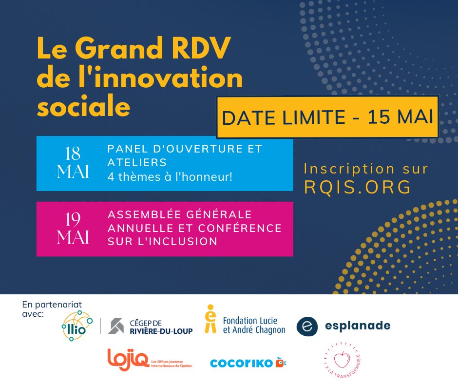 Fermeture des inscriptions le 15 mai

Il vous reste encore quelques jours pour vous inscrire au Grand rendez-vous en innovation sociale!

Inscription: rqis.org/events/le-gran…

#innovationsociale #innovation #forum