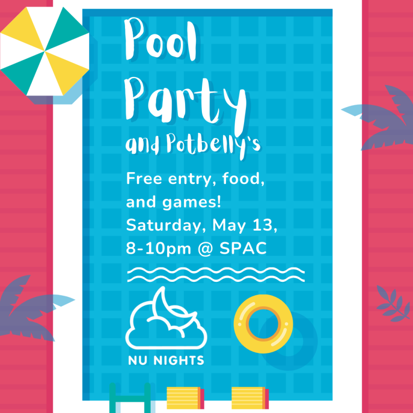 MSAatNU's tweet photo. NU Nights is hosting a Potbelly Pool Party! They'll have beach balls, noodle guns, other games, and food. No food near or in the pool. See you there!! https://t.co/jPSgWHM2WP https://t.co/2ufNAv6iel