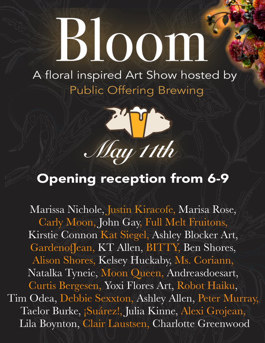denverart's tweet photo. TONIGHT at Public Offering Brewing from 6-9 pm! #denver 

There are lots of DAS artists in this show!

@BArtwork @Collage_World @AndreasDoesArt #denverart #bloom https://t.co/COXKpHBWtu