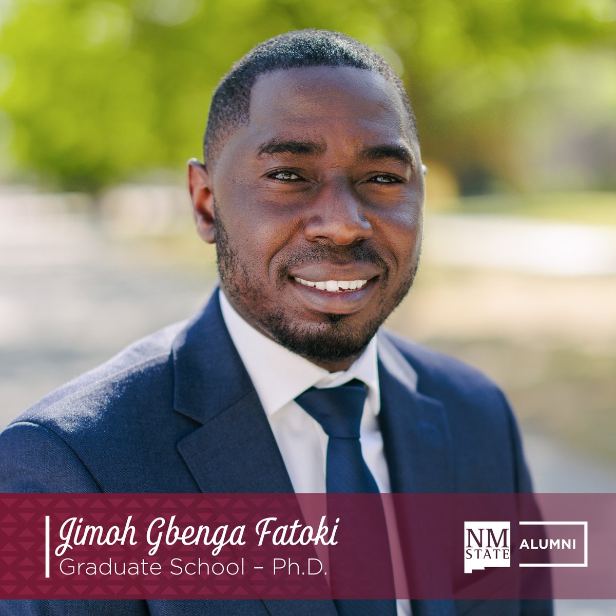 NMSUAlumFriends's tweet photo. 🙌🎓 Props to Jimoh “Jim” Fatoki, @nmsu Spring 2023 Outstanding Ph.D. Graduate from @nmsucob! After graduation Jim heads to the East Coast to be an assistant professor at Roger Williams Univ. Read more about the Spring 2023 Outstanding Graduates here! https://t.co/u74FbR9Cs7 https://t.co/ff9cd6BSkI
