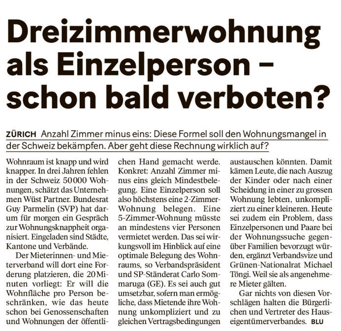 Unglaublich, wie linke Kreise unsere Freiheit einschränken wollen! Die Wohnungsnot entsteht aufgrund der massiven Zuwanderung. Wir müssen endlich der Wahrheit ins Auge sehen: Die Schweiz muss die Zuwanderung wieder selbst regulieren! #svp #zuwanderung #wohnungsnot