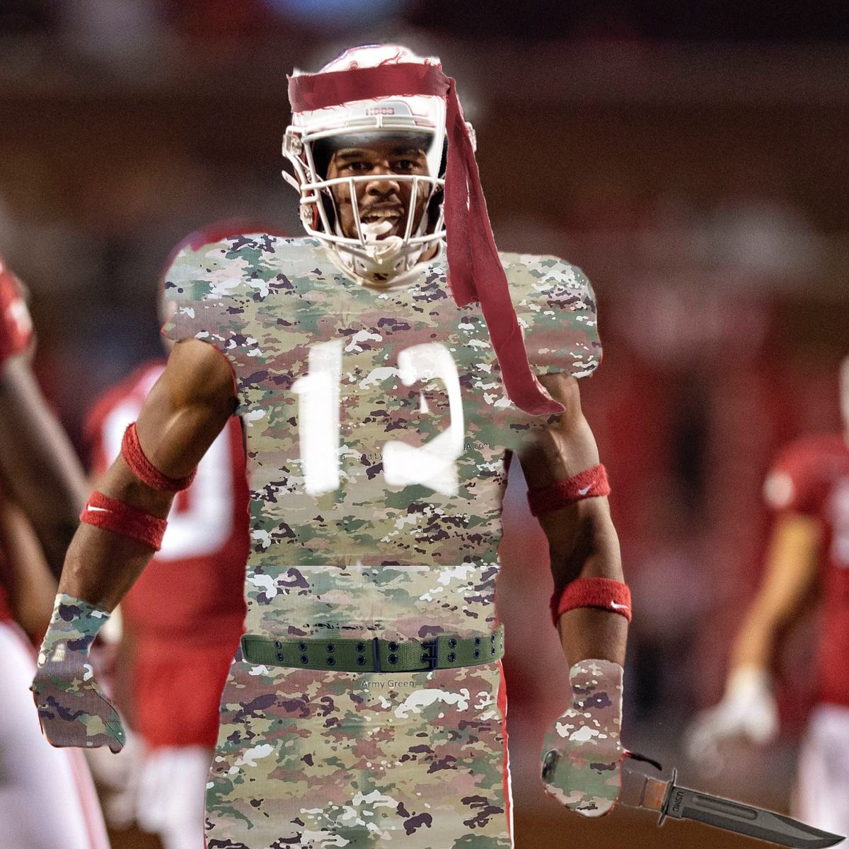 armyofnobunaga's tweet photo. Hey @CoachSamPittman @RazorbackFB @CoachDanEnos , we had a competition on 247 hawgsports to design new uniforms. I got inspired by @DannyWest247 who dresses up like rambo during deer season.
#whatchathink ???? https://t.co/kuTL1av6pU