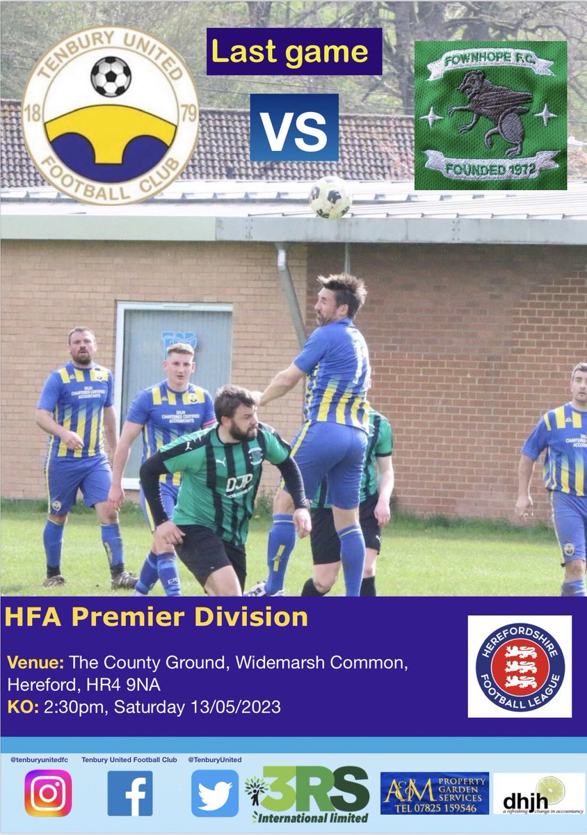 Tenbury United Football Club (@tenburyunited) on Twitter photo Saturday is our last game of the season. Let’s finish on a high boys! 💪
🆚 <a href="/FownhopeFC/">Fownhope FC</a>
🏟 The County Ground
🏆 HFA Premier Division
📅 Saturday 13th May
⏰ 2:30pm KO
📍 HR4 9NA
#uptheten 🔵🟡⚽️ Saturday is our last game of the season. Let’s finish on a high boys! 💪
🆚 <a href="/FownhopeFC/">Fownhope FC</a>
🏟 The County Ground
🏆 HFA Premier Division
📅 Saturday 13th May
⏰ 2:30pm KO
📍 HR4 9NA
#uptheten 🔵🟡⚽️
