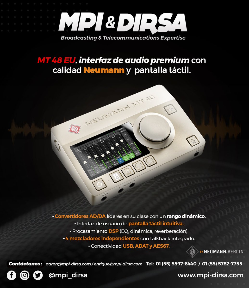 mpidirsa's tweet photo. Graba tanto en estudio como stream, conoce #MT48EU interfaz de audio premium con calidad #neumann. 🔊
Lo último en tecnología lo encuentras en #mpidirsa nosotros #Teequipamos https://t.co/tnIqfzdi3X