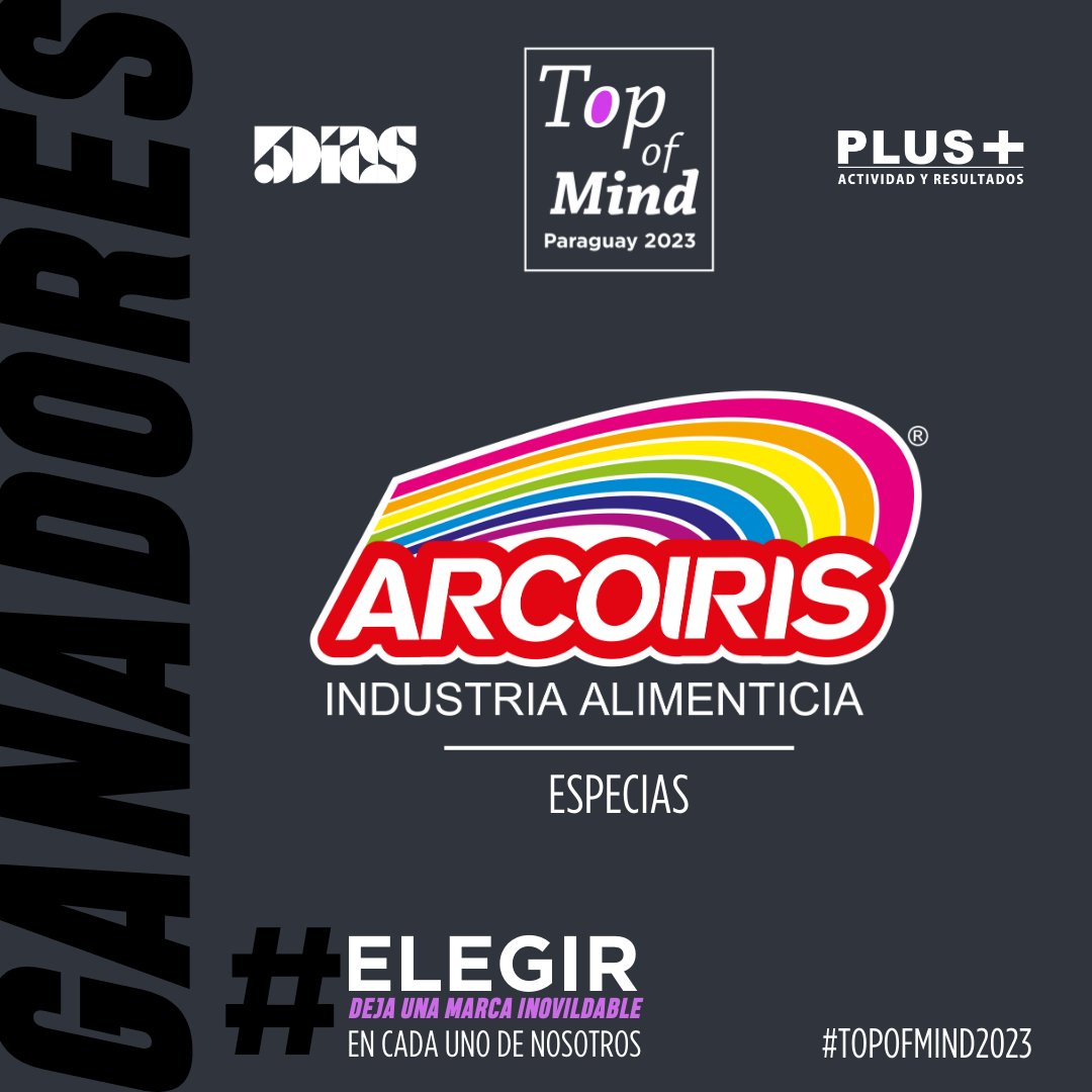 RevistaPLUSPY's tweet photo. 🏆 CONOCÉ A LA MARCA #TopOfMind2023 EN LA CATEGORÍA ESPECIAS
La marca paraguaya @Arcoiris_Py se alza por tercer año consecutivo con el podio en la categoría Especias del del Top of Mind 2023.
#TopOfMind2023 #TOM #InsideTalks #TOMExperience #LaFiestaDeLasMarcas https://t.co/mLBcLhm4iz