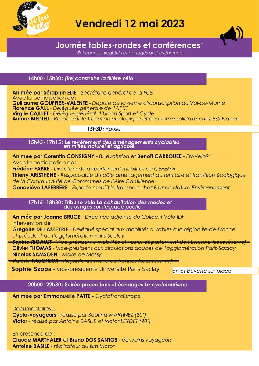 .#ParlonsVeloMassy2023
Vendredi 12:
Tables-rondes, films
Un cadre convivial offrant l'occasion rare d'échanger entre experts du #systemevelo, techniciens, élus, assos, public.
Merci @SophieSzopa vice-présidente de <a href="/UnivParisSaclay/">Université Paris-Saclay</a> d'avoir accepté l'invitation de dernière minute.