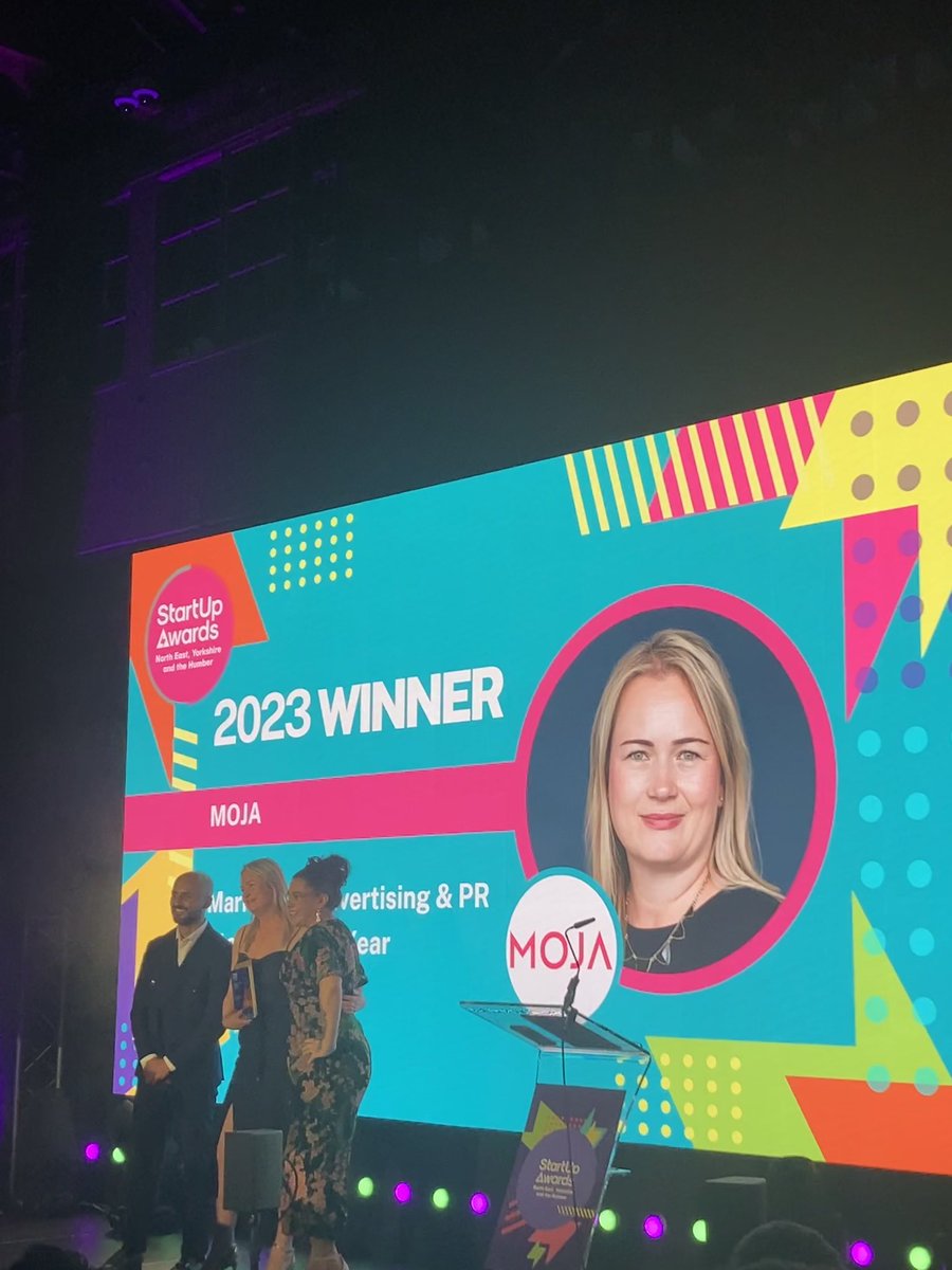 Moja_Social's tweet photo. Special to be recognised as the Marketing, Advertising &amp; PR StartUp of the year at the @StartUpNational awards. Even better to celebrate with some of our brilliant clients and Moja friends 🎉
#SUA2023 https://t.co/p3kQPG64jp