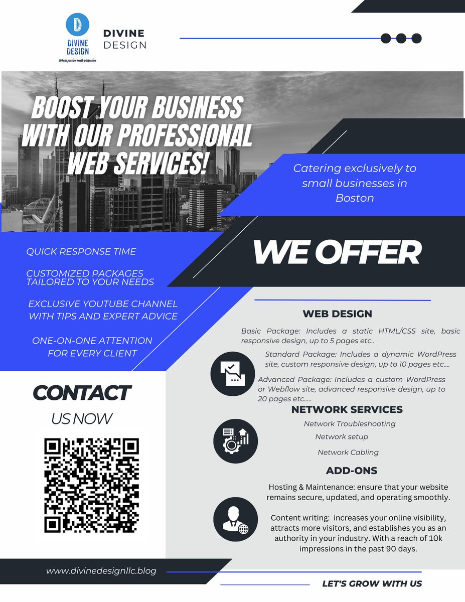Introducing our new flyer! 🚀 Explore our web design packages, network services, hosting & maintenance, and content writing. Stay tuned for more details! 💼✨ #WebDesign #NetworkServices #Hosting #ContentWriting