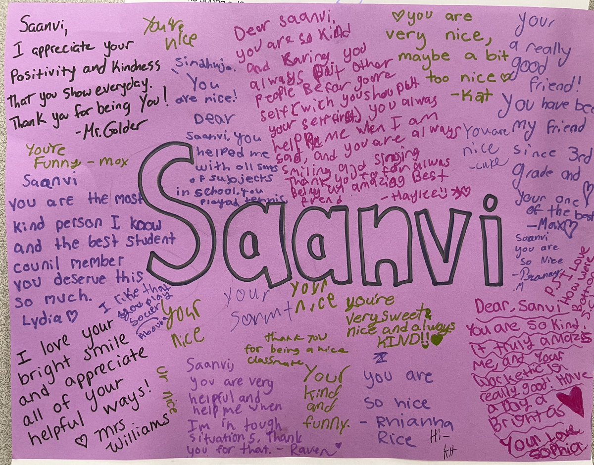 AMSHouse6D's tweet photo. We opened our 1st envelope marking 26 more days in 6th grade and loved recognizing our pal! 
She chose the morning greeting in Telegu, picked 7-Up for a BrainBreak 🧠 and sat with a pal. Everyone was delighted to write messages to Saanvi!  Who will #25 be tomorrow? @AhernMiddle https://t.co/lfRIxgbGBS
