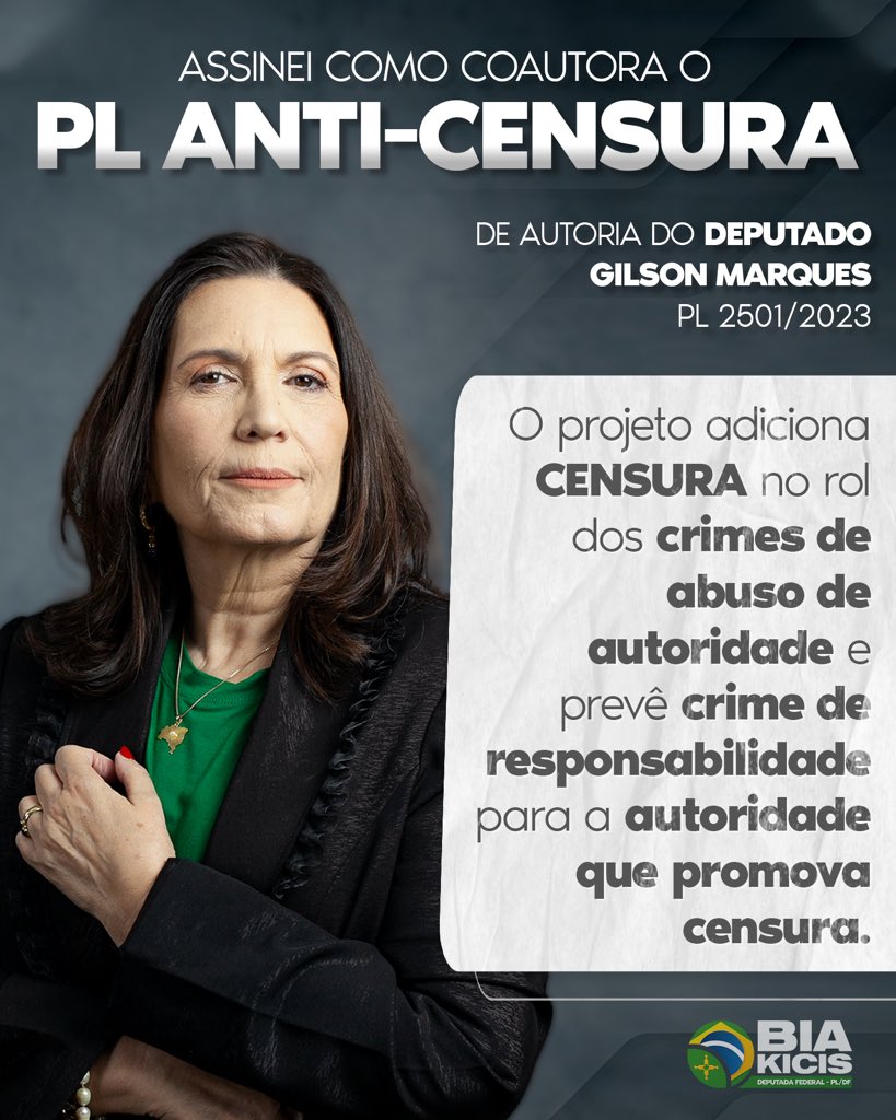Biakicis's tweet image. folhadestra.com/oposicao-reage… O PL que criminaliza a censura foi assinado por 57 deputados.