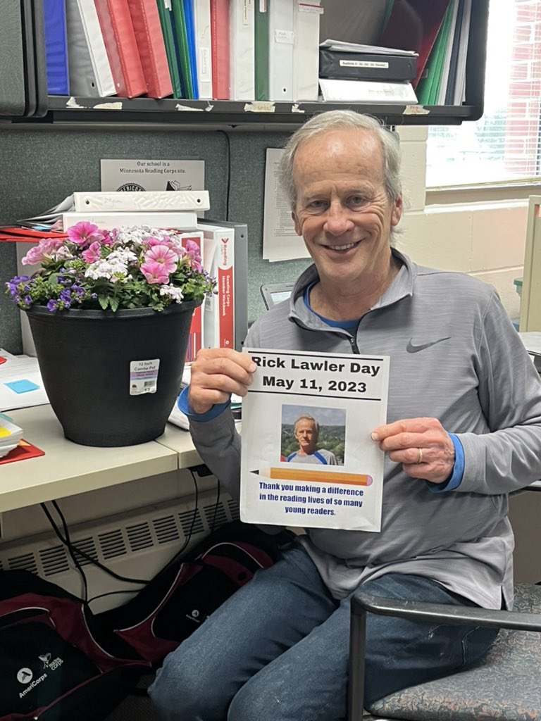 Celebrating Mr. Lawler today @BluffCreekElem Thank you for four years of Reading Corps service! #makingadifference