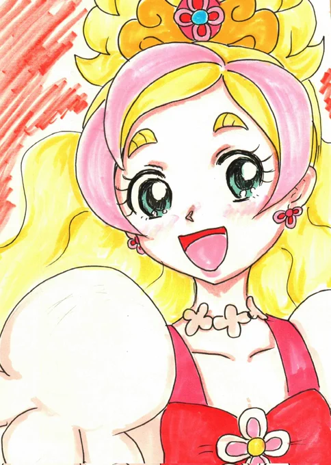 #プリキュア版深夜の真剣お絵描き60分一本勝負 寝起き時間外参加。 5月10日お題から「キュアフローラ」。