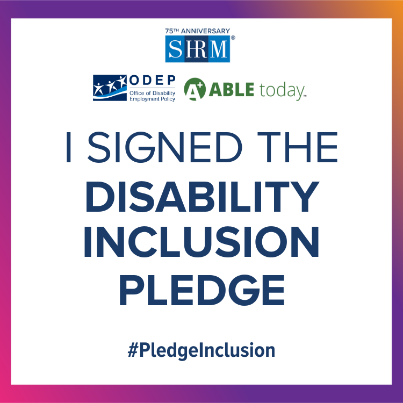 CDETweets's tweet photo. CDE Member @SHRM has launched the 2023 Disability Inclusion Pledge in collaboration with @USDOL’s Office of Disability Employment Policy and @abletodayorg. The initiative was created to help employers build disability-inclusive workplaces. #PledgeInclusion https://t.co/NVvrsULFsd https://t.co/SO9sEFuxHh