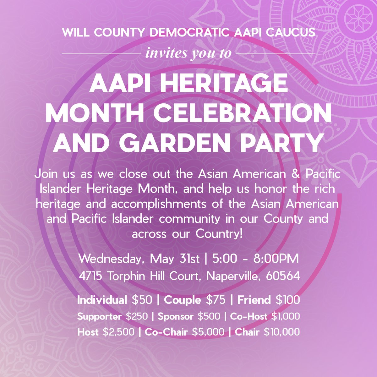 WDDAAPI's tweet photo. Join the Will County Democratic AAPI Caucus for our inaugural AAPI Heritage Month Celebration and Garden Party! Honor the AAPI community's rich heritage and achievements with us! Tickets: https://t.co/Tmxm7bIZrF https://t.co/4ir43Z1uRt