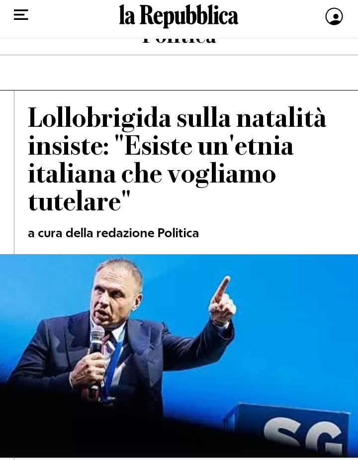 jxgiuliano's tweet photo. I #Lollobrigida sono una #entia italiana; si distinguono per l'accento romanesco, l'ignoranza reo confessa, sono inclini al nepotismo e preda di un irrefrenabile desiderio di riprodursi e moltiplicarsi.
I Lollobrigida sono un gruppo etnico. https://t.co/FyiTRly5Ro