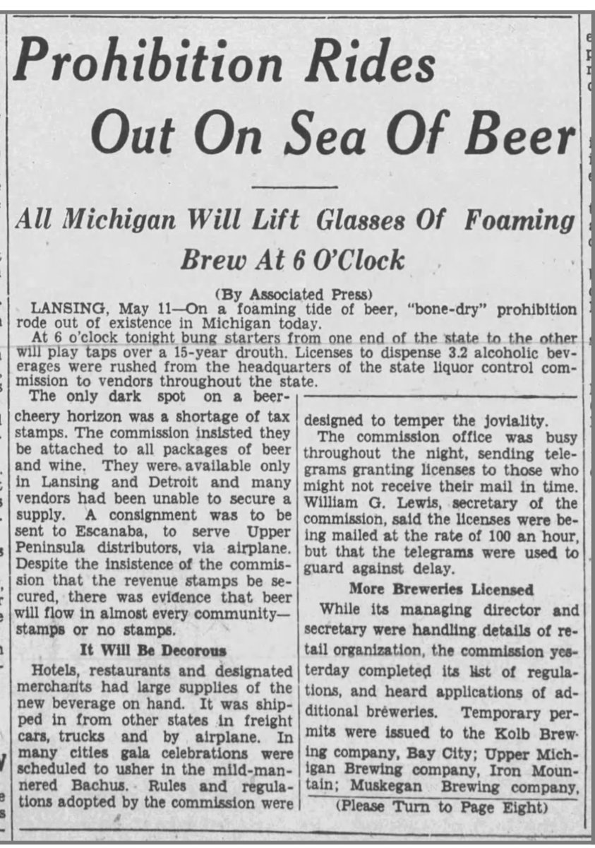 MiBrewersGuild's tweet photo. Today, May 11th, is the anniversary of the return of 3.2 beer to Michigan. Ninety years ago at 6pm the official end of prohibition happened throughout the state!
#brewersguild #brewers #michiganbrewersguild #mibrewersguild #brewery #michiganbrewery #mibeer #brews #beer #hops... https://t.co/wc7TjawThf