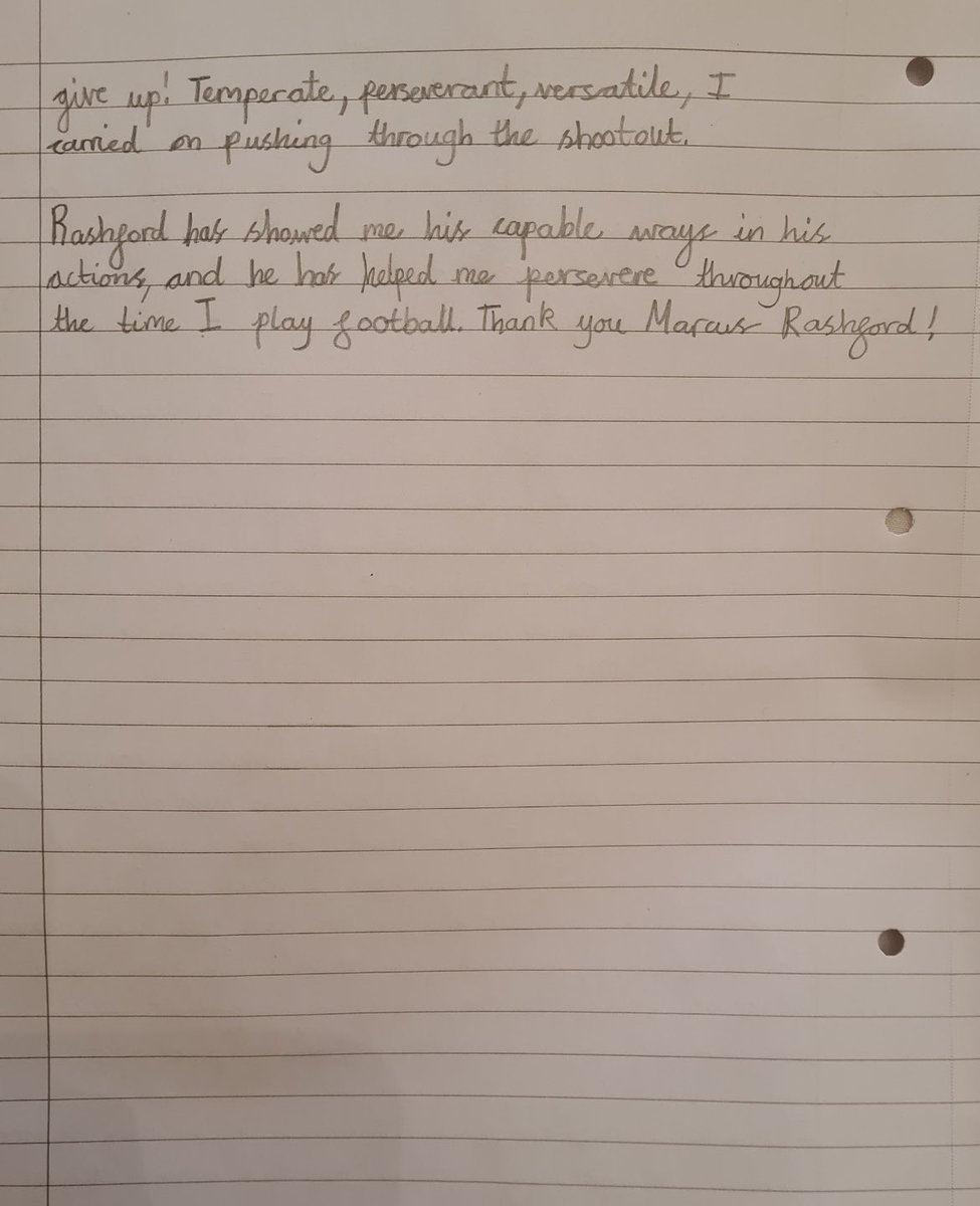 JohnnyGirl1982's tweet photo. The children in my class wrote essays about a person who inspires them - this child wrote about @MarcusRashford and entitled it ‘Revolutionary Rashford’🥹🥹🥹 (posted with child’s permission.) https://t.co/EDbYMcFUX5