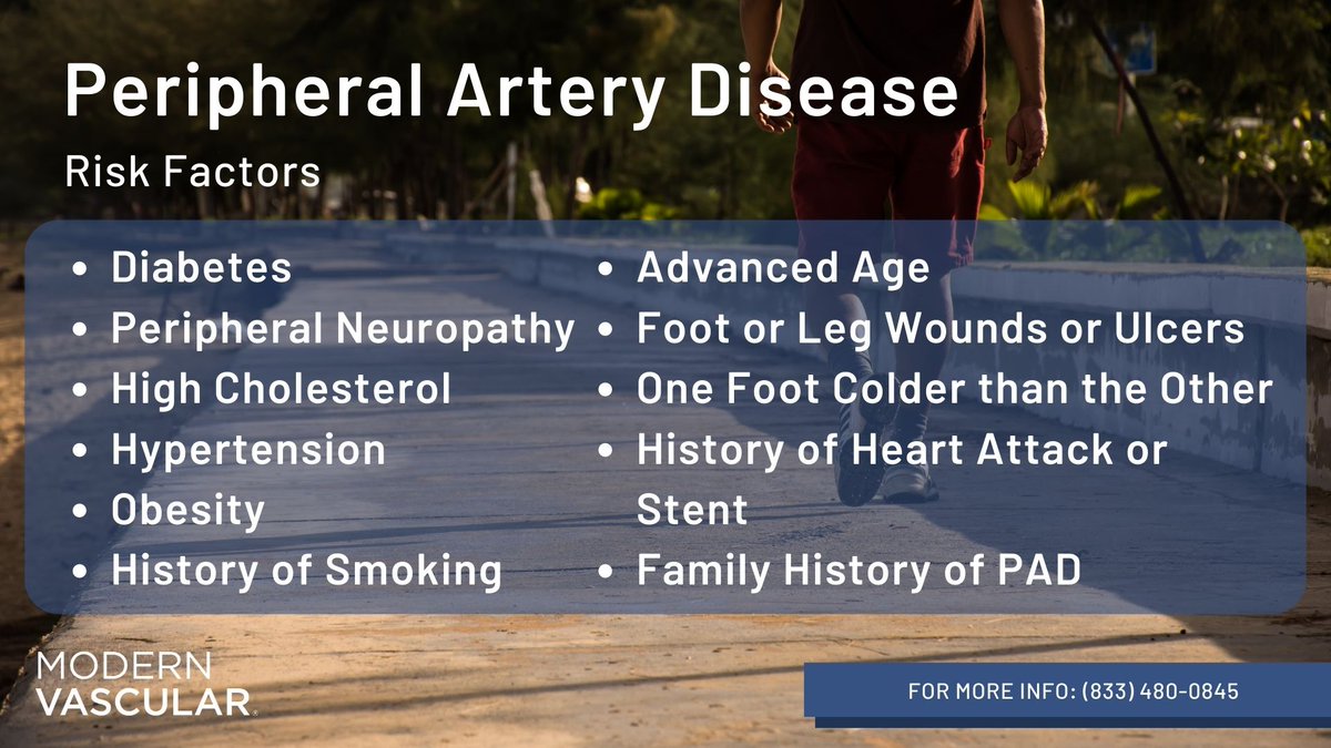 Are you at risk for Peripheral Artery Disease (PAD)? Take a look at the following risk factors. Contact a patient advocate today if you have concerns about PAD.

Call us today: (833) 480-0845

#PeripheralArteryDisease #MinimallyInvasiveProcedures #PADAwareness