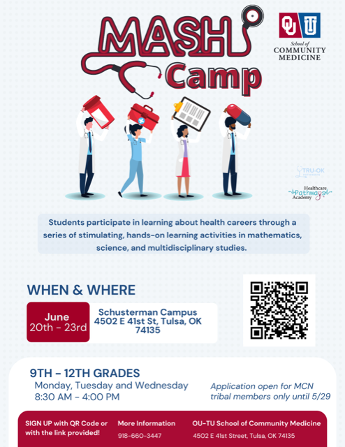 Mvskoke Youth Opportunity! Grades 9-12th interested in Health Careers should apply! This is not a Mvskoke Youth Services Program or sponsored event; we are only sharing the opportunity.