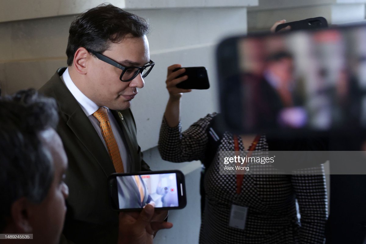 Republican Rep. #GeorgeSantos of New York leaves the U.S. Capitol after votes on May 11th in Washington, DC. Federal prosecutors have charged Santos in a 13-count indictment that includes charges of wire fraud, money laundering, and theft of public funds 📸: @alexwongcw