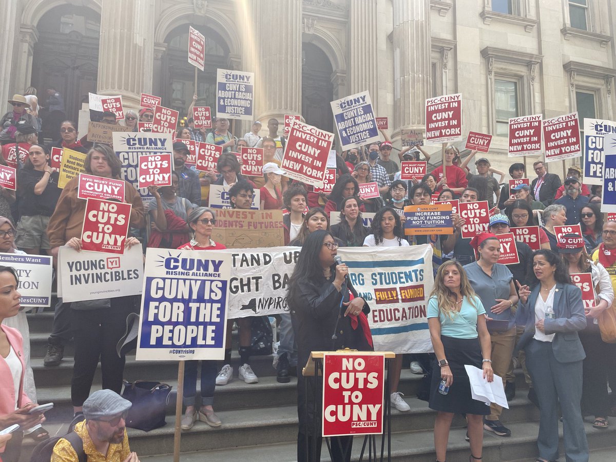Shahana Hanif (@shahanafrombk) on Twitter photo Before I was a Council Member, I was a <a href="/CUNY/">The City University of New York</a> student. CUNY is where I found myself and learned to lead. I would not be where I am today without the incredible experiences I had at CUNY. I am proud to stand with <a href="/PSC_CUNY/">PSC/CUNY</a> today to send a clear message to <a href="/NYCMayor/">Mayor Eric Adams</a>: #NoCutsToCUNY. Before I was a Council Member, I was a <a href="/CUNY/">The City University of New York</a> student. CUNY is where I found myself and learned to lead. I would not be where I am today without the incredible experiences I had at CUNY. I am proud to stand with <a href="/PSC_CUNY/">PSC/CUNY</a> today to send a clear message to <a href="/NYCMayor/">Mayor Eric Adams</a>: #NoCutsToCUNY.