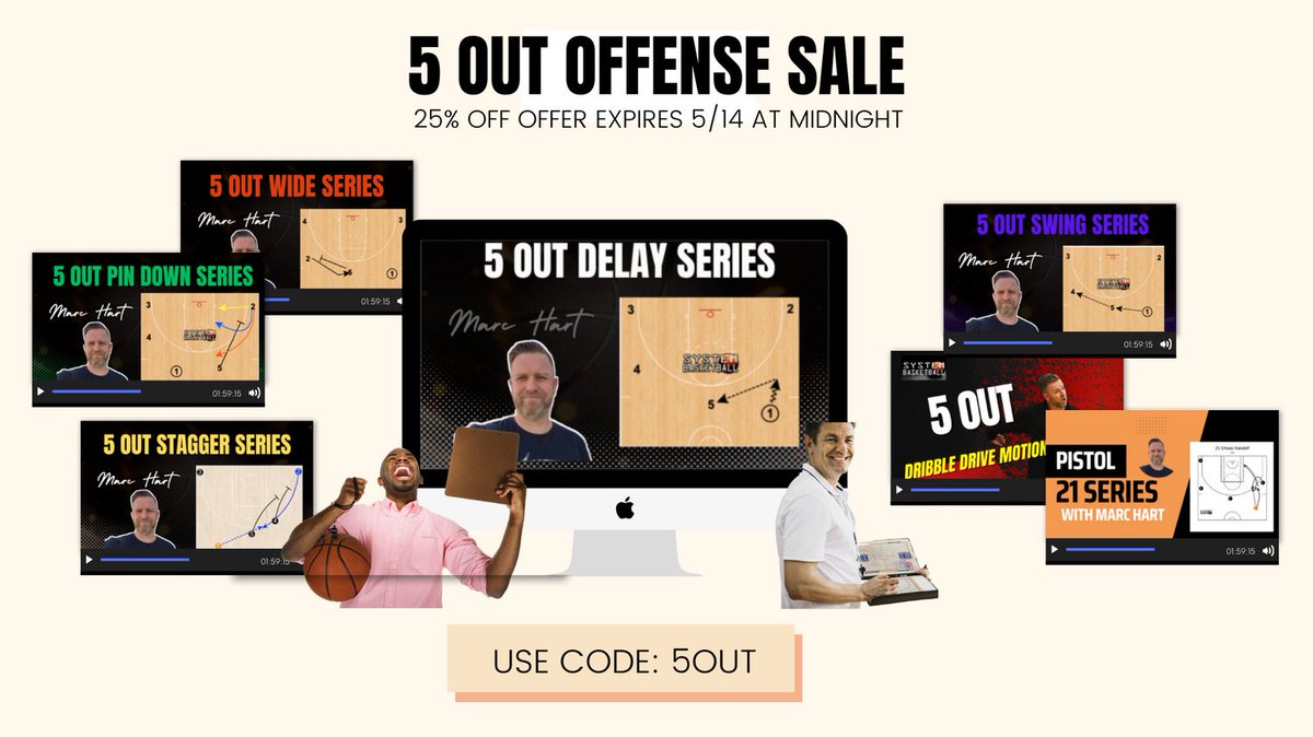 SystemHoops's tweet image. 🏀 Coaches, the clock is ticking! ⏰ Don't miss out on our exclusive 25% off promotion for our 5 out offense products! ⛹️‍♀️⛹️‍♂️ 

systembasketball.com/5-out-offense?…

Upgrade your team's offensive schemes now and take advantage of this amazing deal! 
 
#5outoffense