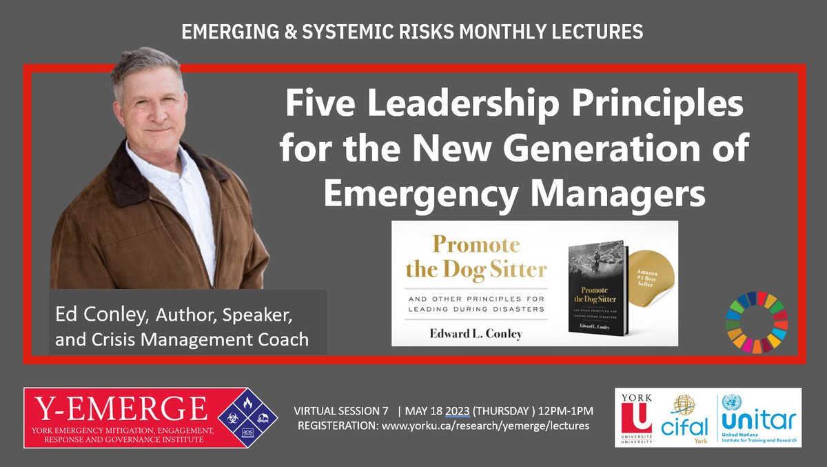 In less than one week: Five Leadership Principles for the New Generation of Emergency Managers by Ed Conley, former FEMA responder, author of best selling book, speaker, and crisis management coach. Thursday May 18, 12-1PM EST. Register at: yorku.zoom.us/webinar/regist…