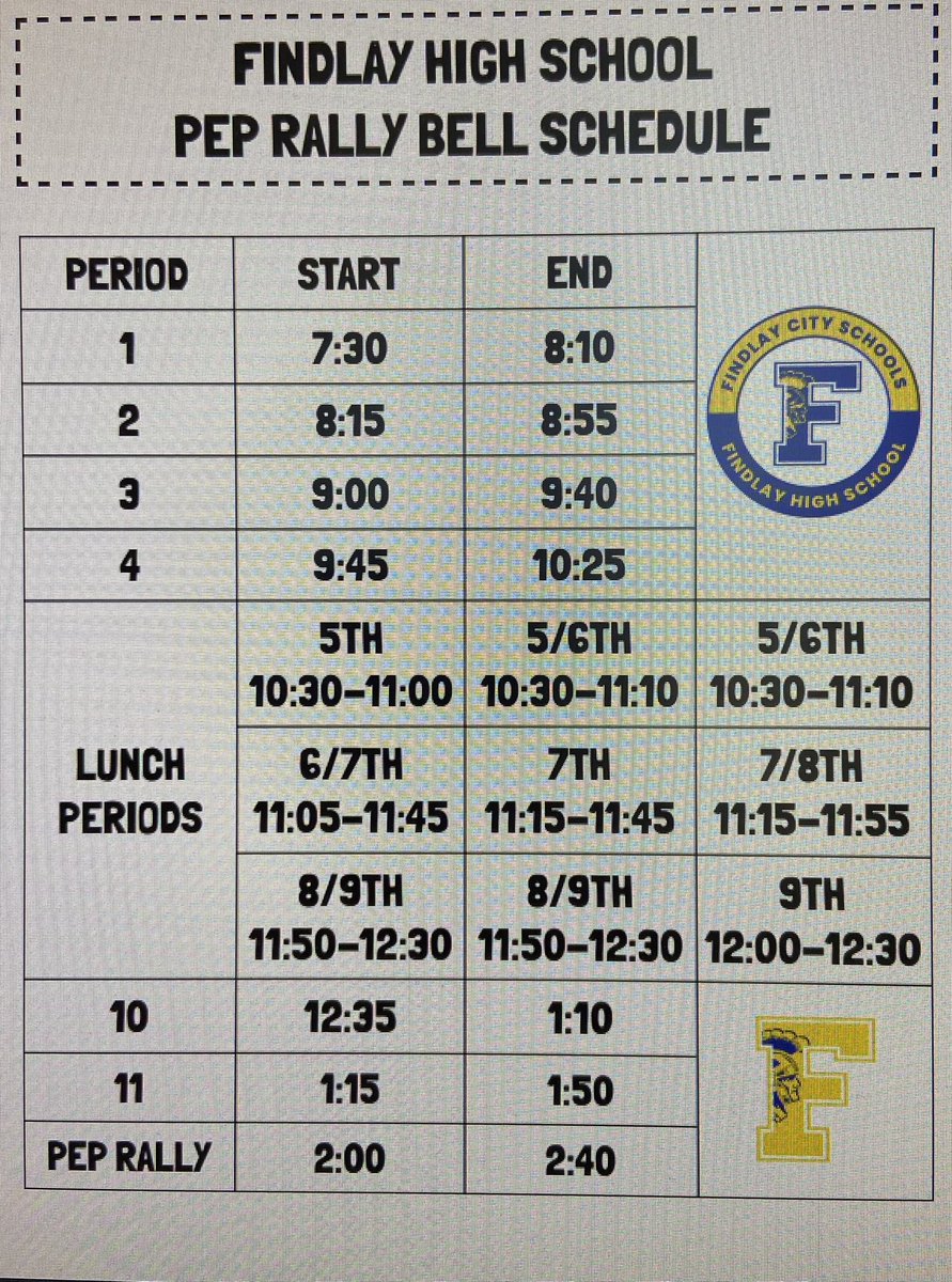 Pep rally schedule Friday!
