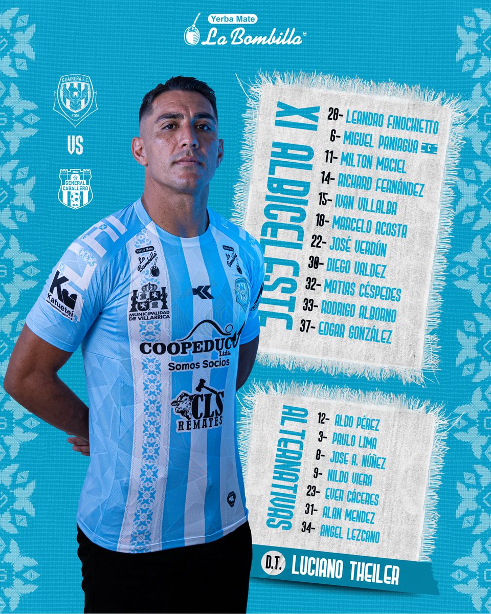 📋 ¡𝗟𝗢𝗦 𝟭𝟭 𝗗𝗘 #𝗚𝗨𝗔𝗜𝗥𝗘𝗡̃𝗔! 👊

Formación para enfrentar a General Caballero.

#LaFeIntacta 🔵⚪️🔵
#TorneoApertura2023 ⚽️